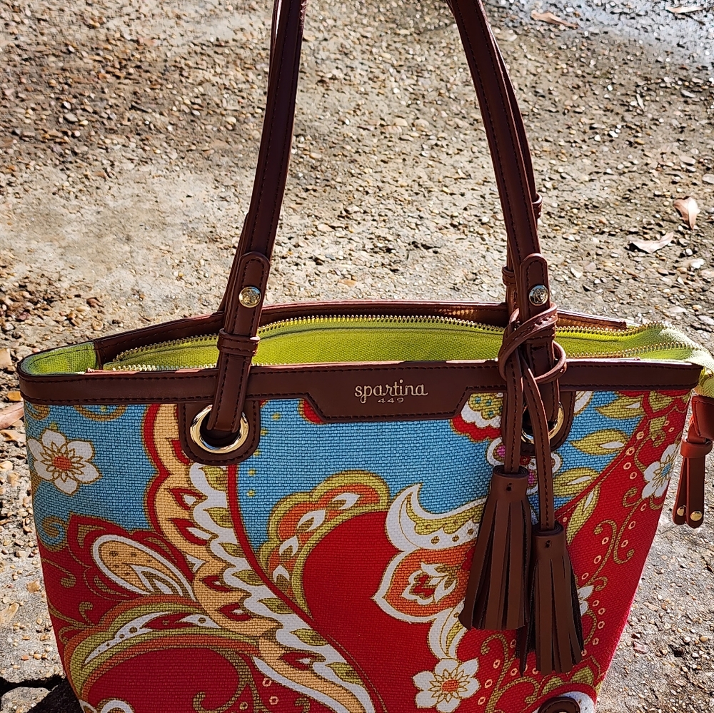 Spartina 449 Daufuskie Island linen Boho Cottagecore Floral purse tote bag Tassl - Picture 4 of 13